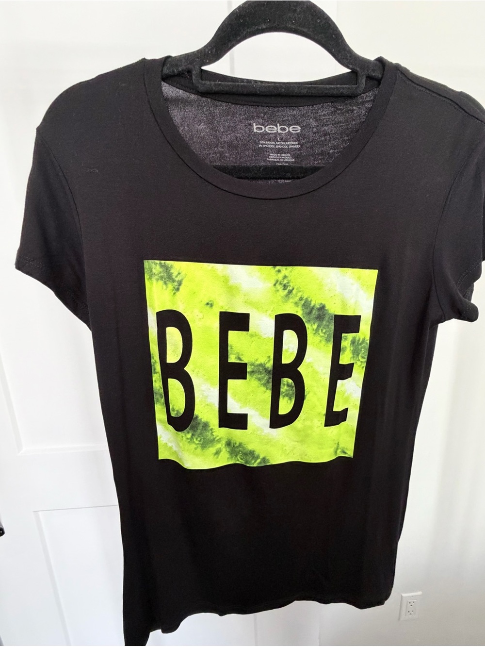 bebe Black Tee with Neon Yellow-Green Logo